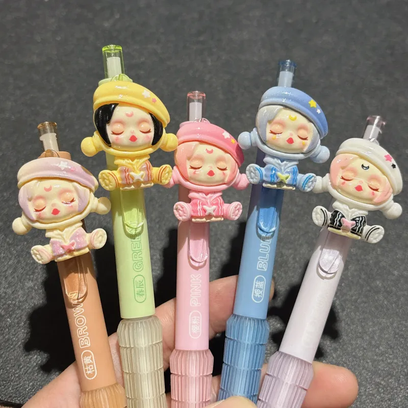 Cute Doll Head Retractable Gel Pen – Novelty Figure Ballpoint Pen with Kawaii Girl Character Design, Smooth 0.5mm Black Ink Click Pen for Students, School & Office